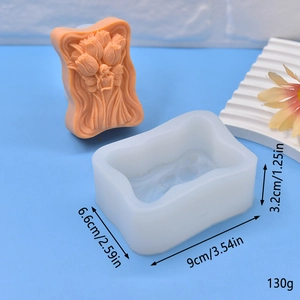 Macro shot of tulip fairy silicone mold showing detailed 3D relief texture and dimensions