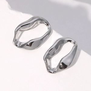 Minimalist silver irregular oval hoop earrings made of titanium steel for women