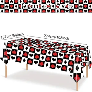 Poker theme table cloth featuring classic suits and checkerboard design for casino parties