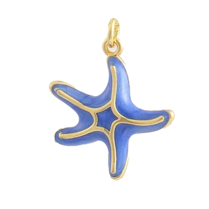 Vue détaillée du pendentif étoile de mer plaqué or 18 carats et émail bleu foncé brillant