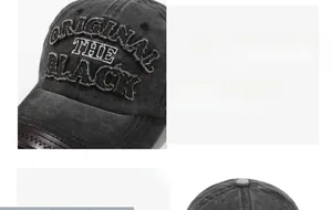 Macro detail of washed cotton fabric, leather brim, and vintage embroidery on the cap