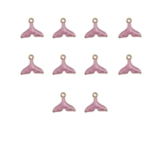 10er-Set perlmuttrosa Meerjungfrauenschwanz-Anhänger mit goldenem Metallrand für DIY