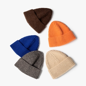 Five-pack assorted ribbed knit beanies in multiple colors including blue and orange