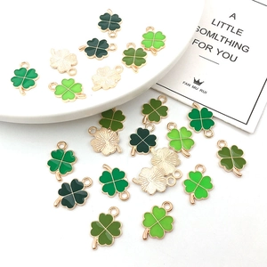 Green enamel four-leaf clover charms with gold plating for DIY jewelry making