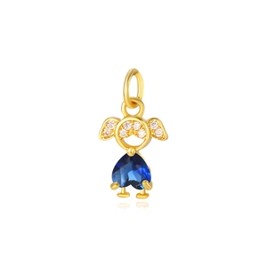 Gold angel girl pendant with blue heart crystal and white zircon stones for jewelry DIY