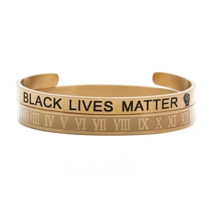 Stainless Steel Bangle Bracelet Roman Numerals Black Lives Matter Engraved Fist Symbol C Shape Open Design Unisex Jewelry