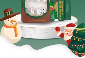 Detailed view of Christmas themed soft gel press-on nails with snowman and snowflake designs