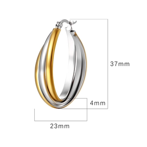 Guide des dimensions pour boucles d'oreilles ovales bicolores or et argent