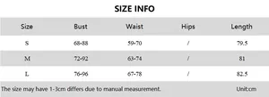 Detailed size chart for the backless ruffled mini dress showing bust waist and length