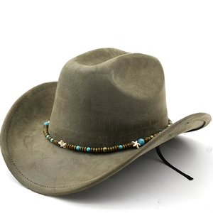Western Cowboyhut Aus Wildlederimitat Mit Breiter Krempe Ethno Perlenband Seestern Anhänger Retro Boho Unisex