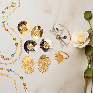 18k gold plated stainless steel daisy jewelry set featuring necklace earrings and bracelet