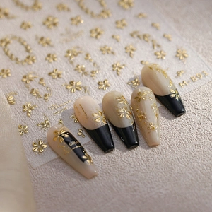 Golden embossed floral nail stickers M-891 with elegant flower and leaf patterns