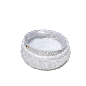 White lace beret for women with hollow-out floral pattern and gold accent