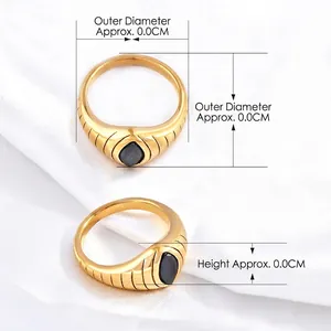 18k gold plated stainless steel ring featuring a black eye shaped zircon and ribbed design