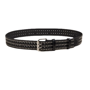 Ceinture punk noire avec étoiles découpées, rivets et boucle double ardillon métallique