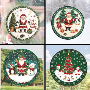 Christmas Window Stickers PVC Static Cling Waterproof Reusable Santa Claus Snowman Reindeer Pattern Holiday Home Decor