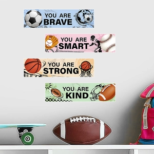 Lot de 4 stickers muraux sportifs motivants avec football, baseball et basketball