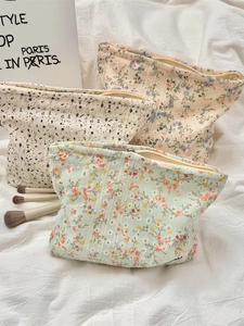 Floral Embroidery Makeup Bag Polyester Canvas Large Capacity Portable Toiletry Storage Pouch For Women