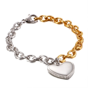 Fashionable two-tone titanium steel chain bracelet with a polished heart pendant