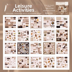20 sheets of vintage-style coated paper stickers for DIY journaling, 11x11cm deco material
