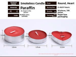 Detailed size specifications for round and heart-shaped smokeless paraffin candles