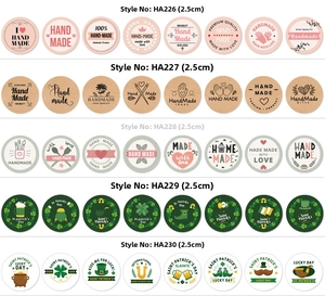 Detailed view of 2.5cm round Happy Birthday and St. Patrick's Day decorative stickers