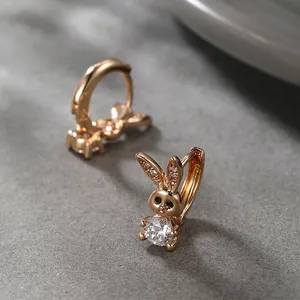 Rabbit Hoop Earrings Brass 18K Gold Plated Cubic Zirconia Cute Animal Sparkling Dainty Jewelry For Women Girls