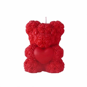 Rose textured red bear candle holding a heart for Valentines gift and home decor