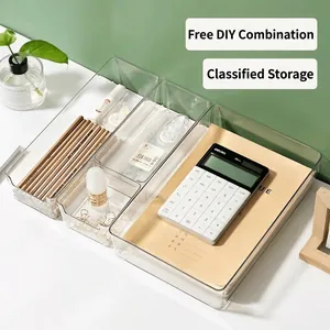 Clear Drawer Organizers PET Plastic Modular Stackable Storage For Makeup Desk Kitchen Office Vanity Organizer