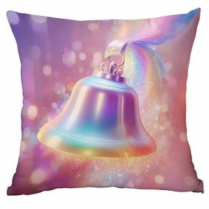 Détail de l'imprimé cloche de Noël coloré sur housse de coussin en velours pour canapé