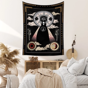 Bohemian skull tapestry for wall hanging decoration in a cozy bedroom setting