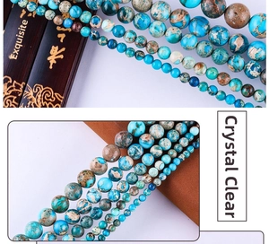 Macro detail of blue Imperial Jasper beads showing natural stone patterns and texture