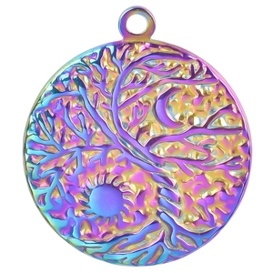 Rainbow stainless steel sun and moon pendant with tree of life and yin yang design