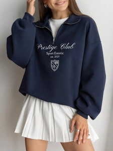 Retro navy half-zip sweatshirt with American vintage print and dropped shoulders