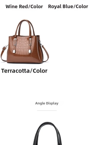 Vue détaillée du sac à main ocre avec motif crocodile, boucles argentées et doubles poignées