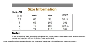 Size chart for women's cotton wide-leg sweatpants showing waist, hip, and length details