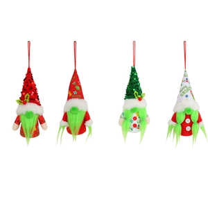 Set of four Grinch Christmas gnomes with green beards and sequins for festive hanging