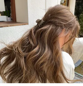 Dettaglio molletta per capelli marrone opaco per una coda di cavallo alta ed elegante