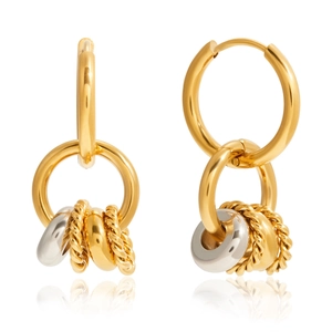 Classic mixed-metal multi-hoop drop earrings in gold and silver stainless steel finish