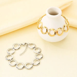 Elegant 18K gold and silver plated stainless steel bracelet with large interlocking circles