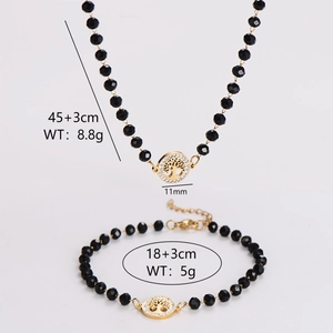Set collana e bracciale albero della vita dorato con perline sfaccettate nere