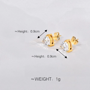 18k gold plated stainless steel heart zircon stud earrings with size measurements