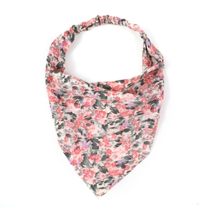 Floral print chiffon triangle kerchief headband with red and pink flower patterns