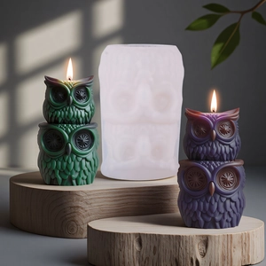 Molde de silicona para velas de búho apilables con figuras de cera de colores