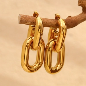 Hollow Chain Link Stud Earrings Stainless Steel 18K Gold Plated Geometric Oval Interlocking Jewelry Women Niche Design