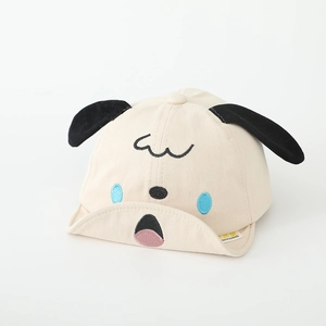 Beige baby baseball cap with cartoon animal ears and character embroidery