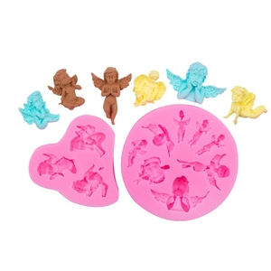 Pink silicone angel mold set for plaster car aromatherapy and chocolate crafts
