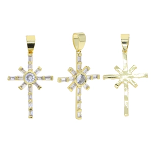 Three-piece hip hop cross pendant necklace set with gold plating and sparkling zircon stones