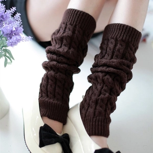 Deep coffee cable knit leg warmers for women, autumn JK style winter thermal socks