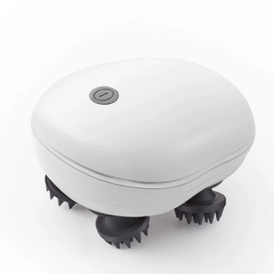 Electric white head and scalp massager with gray silicone kneading nodes for home relaxation